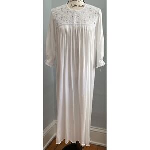 Schweitzer Linen Nightgown XL Long Hand Smocked White Embroidered Pima Cotton